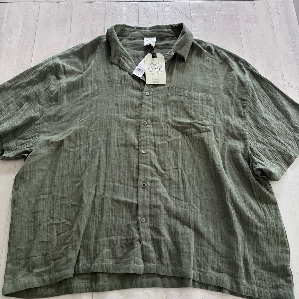 Authentic Wear US Vintage Collection Moss Green 100% Cotton Gauze Button Up XL